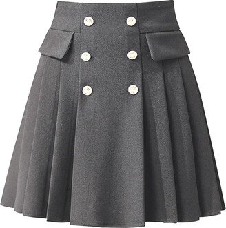 IDEALSANXUN Wool Mini Skirt for Women High Waisted Flared A Line Fall Winter Pleated Skirt