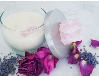 LifeStone Gratitude Natural Soy Candle with Rose Quartz Crystal: Geranium & Lavender Essential Oils