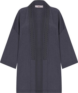 Sabbia Luna Oversize Linen Kimono Robe - Dark Grey