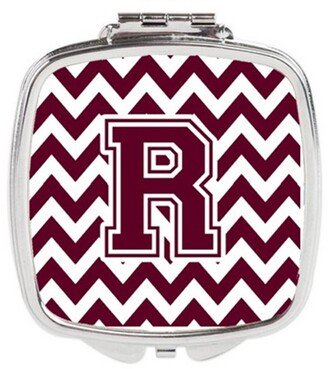 CJ1051-RSCM Letter R Chevron Maroon & White Compact Mirror, 3 x 0.3 x 2.75 in.