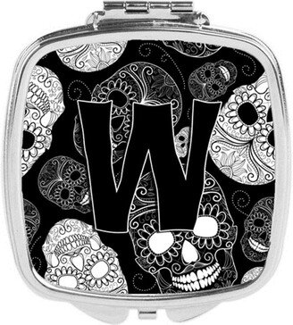 CJ2008-WSCM Letter W Day of the Dead Skulls Black Compact Mirror