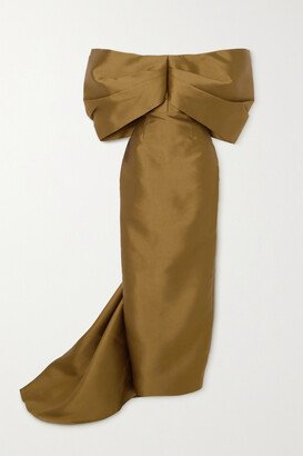 Delphina Off-the-shoulder Draped Metallic Satin-twill Gown - Gold