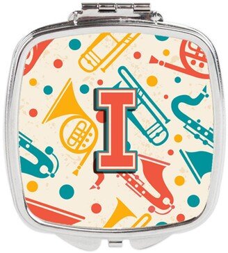 CJ2001-ISCM Letter I Retro Teal Orange Musical Instruments Initial Compact Mirror