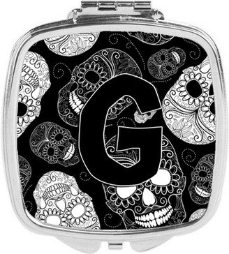 CJ2008-GSCM Letter G Day of the Dead Skulls Black Compact Mirror
