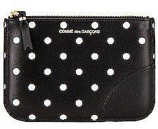 Dots Printed Leather Zip Wallet in Black