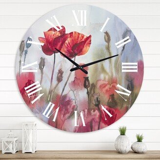 Designart 'Blossoming Poppies In The Meadow' Traditional wall clock