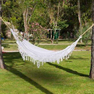 Brazilian Style Hammock Extra Large Cotton Hanging Camping Bed with Carrying Bag, for Patio Backyard Poolside, White