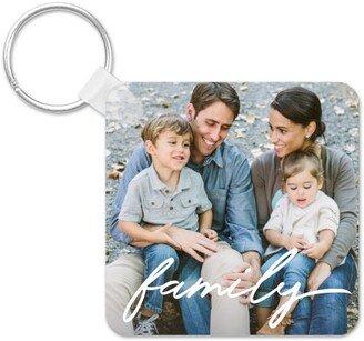 Key Chains: Family Script Key Ring, Square, White