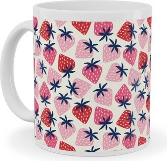 Mugs: Strawberries - Pink And Red Ceramic Mug, White, 11Oz, Pink