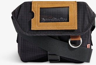 Black Post Logo-embossed Woven Cross-body bag