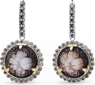 Brown Diamond Flower Carved Earrings