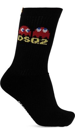 X Pac-Man Logo Intarsia-Knit Socks