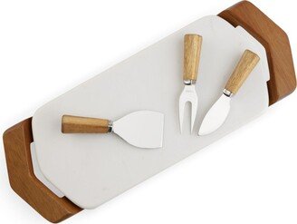 Chevron Cheese Tray with Knives - White, Brown