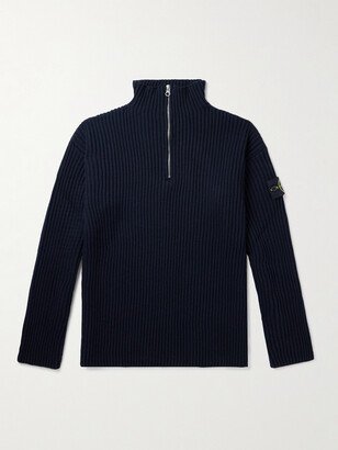 Logo-Appliquéd Ribbed Wool Half-Zip Sweater