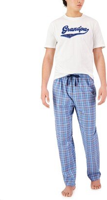 Men's 'Grandpa' Top & Plaid Pants 2-Pc. Pajama Set, Created for Macy's - Blue/orng Combo