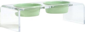 Hiddin Small Clear Double Bowl Pet Feeder With Green Bowls