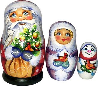 G.DeBrekht Gift Bag Santa Family 3-Piece Doll Russian Matryoshka Nested Dolls Set