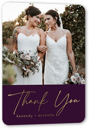 Wedding Thank You Cards: Regal We Do Wedding Thank You, Purple, Gold Foil, 5X7, Matte, Personalized Foil Cardstock, Rounded