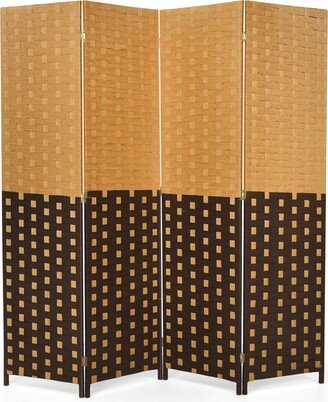 4 Panel Folding Room Divider Weave Fiber Privacy Partition - See Details