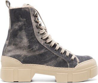 Faded Denim Lace-Up Boots