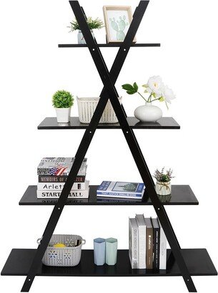 Snake River Décor 4 Tier Bookshelf Black Wood Ladder Black - 52 x 63