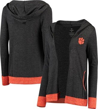 Women's Charcoal Clemson Tigers Steeplechase Open Hooded Tri-Blend Cardigan