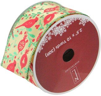 Northlight Pack of 12 Honey Mustard Orange with Red Cardinals Wired Christmas Craft Ribbon Spools - 2.5 x 120 Yards Total