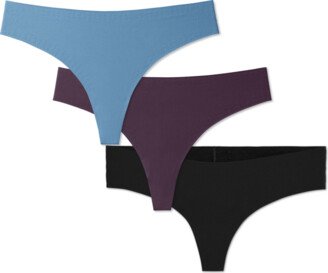 Women's No Show Thong Underwear 3-Pack - Black - XS - Active No Show