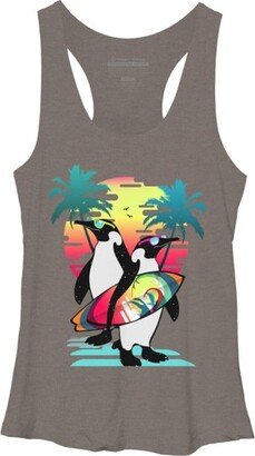 Design by Humans Women' Deign By Human Penguin Summer Vacation By clingcling Racerback Tank Top - Heather - Small