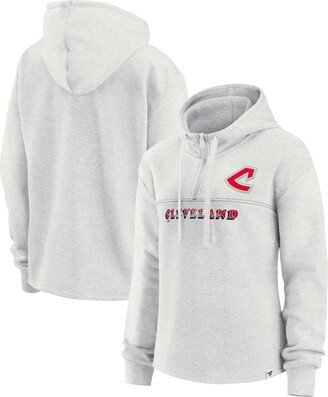 Women's Branded Oatmeal Cleveland Indians Cooperstown Collection True Classics Legacy Quarter-Zip Hoodie