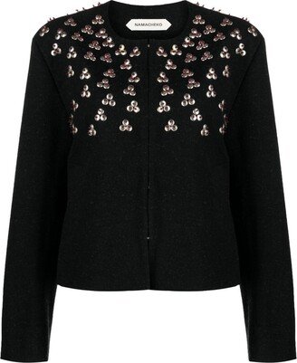 Crystal-Embellished Round-Neck Bomber Jacket