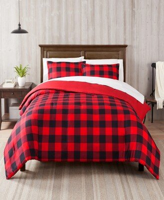 Simply Clean Alex Buffalo Check Plaid Microbial-Resistant 7-Piece Complete Bedding Set, Queen - Red, Black