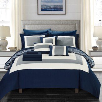 Heldin 10 Piece Navy Reversible Comforter Set Bed in a Bag