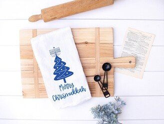 Merry Chrismukkah Kitchen Towel, Hostess Gift For Christmas & Hanukkah Celebration, Jewish Christian Blended Holiday Hand Dish Cloth