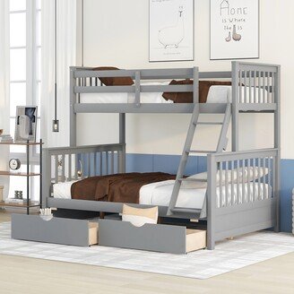 RASOO Twin-Over-Full Bunk Bed with Guardrail, Headboard, Footboard, and Drawers