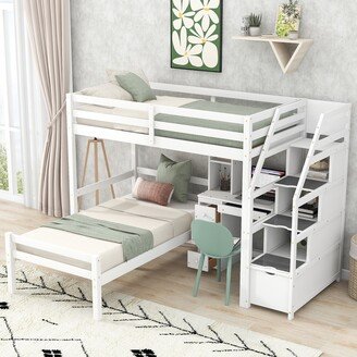 Sunmory Twin Size Loft Bed with a Stand-Alone Bed Separate Design and Storage Staircase & Built-In Desk, 2 Shelves, 4 Drawers