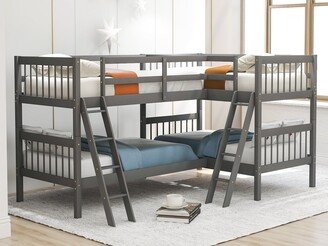 TOSWIN Stylish L-Shaped Bunk Bed with Guardrail