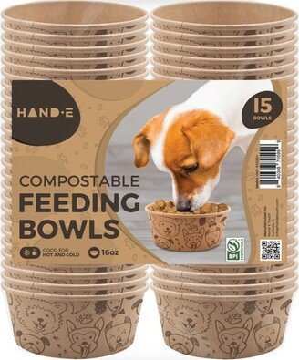 Hand-E Compostable and Disposable Feeding Bowls for Dogs & Cats - 15 Pack