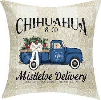 Chihuahua | Tan Mistletoe Delivery Pillow Cover Buffalo Plaid 18 X ~Cover Only~