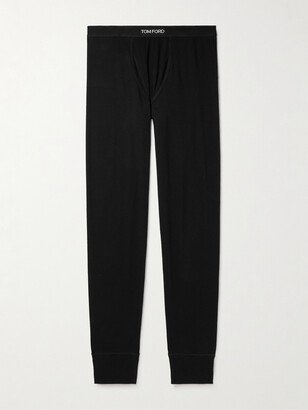 Grosgrain-Trimmed Stretch-Cotton Jersey Long Johns-AA