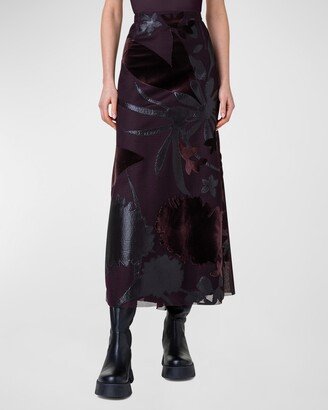 Techno Grid Maxi Skirt with Floral Embellishment-AA