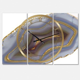 Designart Golden Core Agate Print Oversized Fashion 3 Panels Wall Clock - 38 x 38 x 1