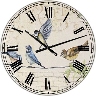 Designart Birds Gathered On Wire Paris I Large Cottage Wall Clock - 36