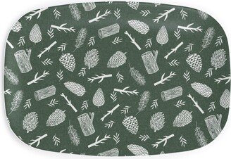 Serving Platters: Pinecones - Hunter Green Serving Platter, Green