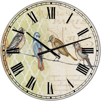 Designart Birds Gathered On Wire Paris Ii Oversized Cottage Wall Clock - 36 x 28 x 1