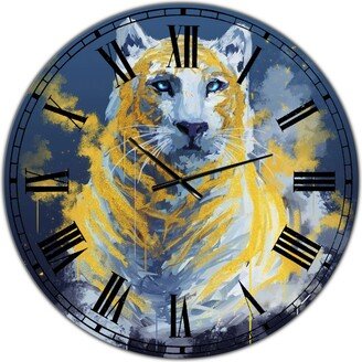 Designart Tiger Spirit in Blue and Gold Oversized Fashion Wall Clock - 36 x 36