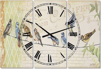 Designart Birds Gathered On Wire Paris Iii Oversized Cottage 3 Panels Wall Clock - 38