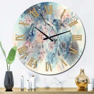 Designart 'White Sakura Flower Blossom on Pastel Blue Background' Farmhouse wall clock