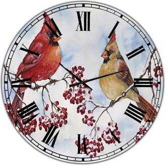 Designart Two Cardinals and Snowy Winter Berries Oversized Cottage Wall Clock - 36 x 36