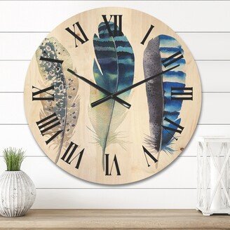 Designart 'Colourful Boho Feathers I' Bohemian & Eclectic Wood Wall Clock